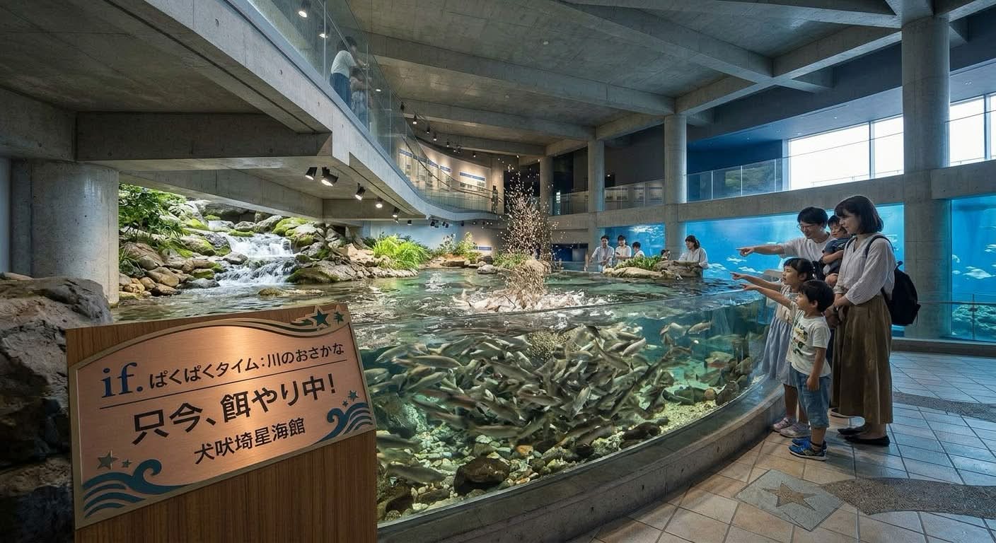 川魚餌やり体験の写真